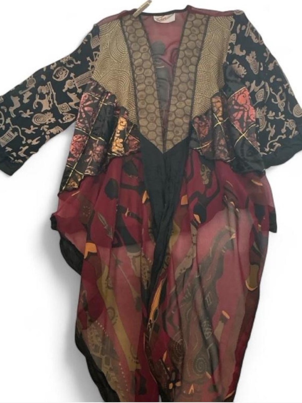 Sterling styles- Bohemian Sheer Kimono Cardigan - Burgundy & Black